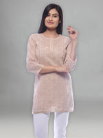 Load image into Gallery viewer, Seva Chikan Hand Embroidered Beige Cotton Lucknowi Chikankari Long Top-SCL0197