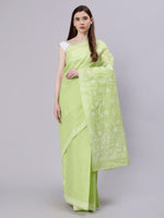 Load image into Gallery viewer, Seva Chikan Hand Embroidered Green Terivoil Cotton Lucknowi Chikankari Saree- SCL6047