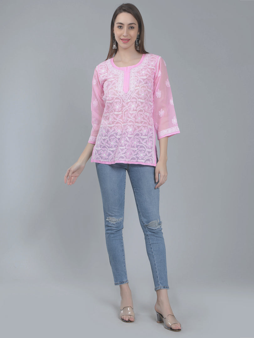 Seva Chikan Hand Embroidered Terivoil Cotton Lucknowi Chikan Top