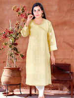 Load image into Gallery viewer, Seva Chikan Hand Embroidered Yellow Cotton Lucknowi Chikan Kurti SCL1224