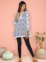 Load image into Gallery viewer, Seva Chikan Hand Embroidered White Cotton Lucknowi Chikan Short Kurti SCL1036