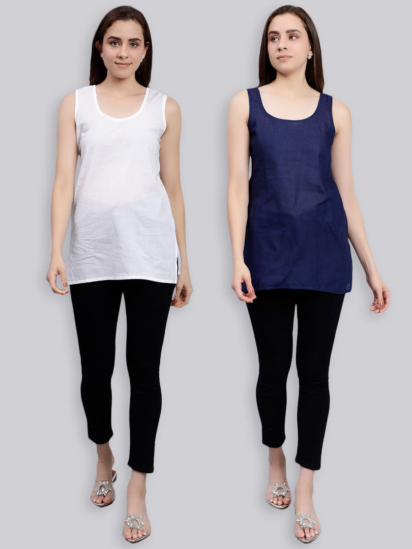 Seva Chikan Cotton Short Slips Combo of White (Pack of 2)