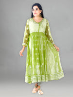 Load image into Gallery viewer, Seva Chikan Hand Embroidered Light Green Georgette Lucknowi Chikankari Anarkali-SCL1352