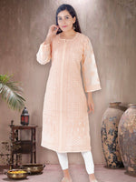 Load image into Gallery viewer, Seva Chikan Hand Embroidered Peach Cotton Lucknowi Chikan Kurti SCL1211