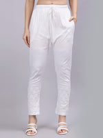 Load image into Gallery viewer, Seva Chikan Hand Embroidered White Lycra Lucknowi Chikankari Palazzo-SCL11032