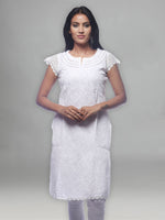 Load image into Gallery viewer, Seva Chikan Hand Embroidered White Cotton Lucknowi Chikan Kurti-SCL0221