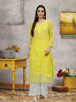 Load image into Gallery viewer, Seva Chikan Hand Embroidered Georgette Chikankari Kurta With Matching Slip