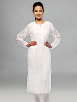 Load image into Gallery viewer, Seva Chikan Hand Embroidered White Cotton Lucknowi Chikan Kurta-SCL0632