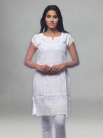 Load image into Gallery viewer, Seva Chikan Hand Embroidered White Cotton Lucknowi Chikan Kurti-SCL0310