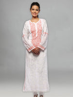 Load image into Gallery viewer, Seva Chikan Hand Embroidered White Cotton Lucknowi Chikan Kurta -SCL0628
