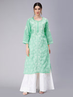 Load image into Gallery viewer, Seva Chikan Hand Embroidered Terivoil Cotton Lucknowi Chikan Kurti