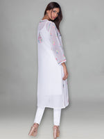 Load image into Gallery viewer, Seva Chikan Hand Embroidered White Faux Georgette Lucknowi Chikankari Kurta-SCL0966