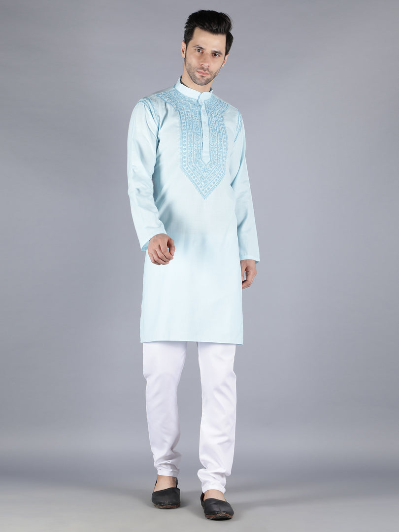 Seva Chikan Hand Embroidered Cotton Lucknowi Chikan Mens Kurta