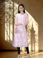 Load image into Gallery viewer, Seva Chikan Hand Embroidered Georgette Lucknowi Chikankari Kurta With Slip