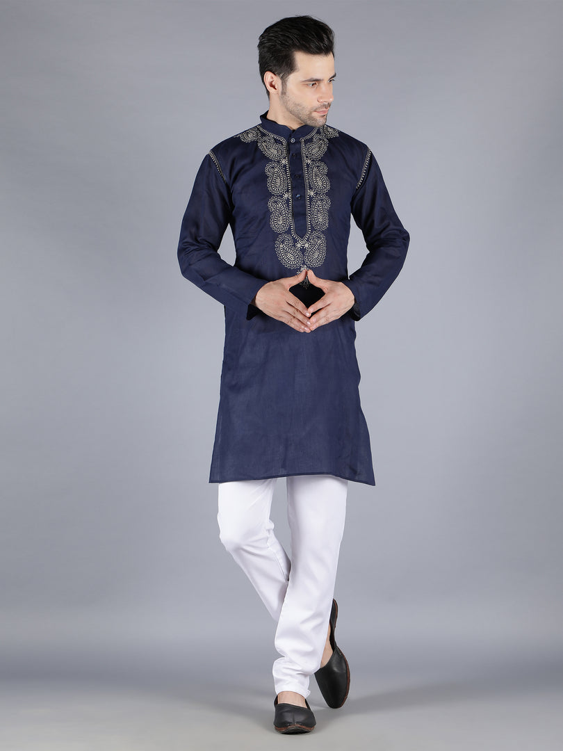 Seva Chikan Hand Embroidered  Lucknowi Chikan Mens Kurta