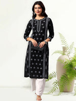 Load image into Gallery viewer, Seva Chikan Hand Embroidered Lucknowi Chikankari Black & Grey Cotton Kurta SCL4769