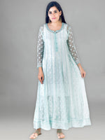 Load image into Gallery viewer, Seva Chikan Hand Embroidered Turquoise Georgette Lucknowi Chikankari Anarkali With Mukaish Work-SCL1771