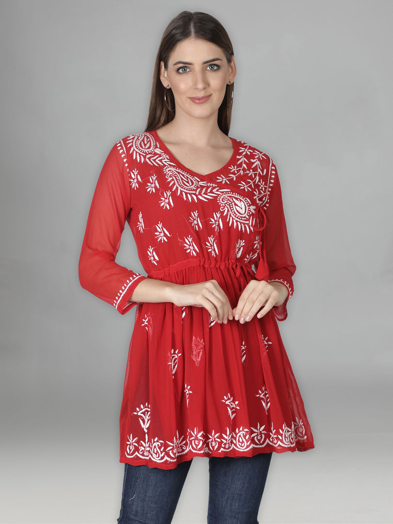 Seva Chikan Hand Embroidered Georgette Lucknowi Chikan Top