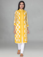Load image into Gallery viewer, Seva Chikan Hand Embroidered Yellow Faux Georgette Lucknowi Chikan Front Open Kurta-SCL0892