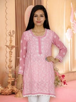 Load image into Gallery viewer, Seva Chikan Hand Embroidered Dark Pink Georgette Lucknowi Chikan Short Kurti SCL0339
