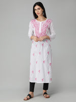 Load image into Gallery viewer, Seva Chikan Hand Embroidered White Cotton Lucknowi Chikankari Kurta