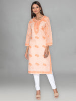 Load image into Gallery viewer, Seva Chikan Hand Embroidered Orange Cotton Lucknowi Chikan Kurta-SCL0936