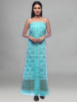 Load image into Gallery viewer, Seva Chikan Hand Embroidered Turquoise Cotton Lucknowi Chikan Unstitched Kurti Piece-SCL0092
