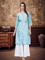 Load image into Gallery viewer, Seva Chikan Hand Embroidered Terivoil Cotton Lucknowi Chikan Kurti