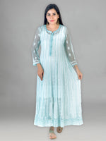 Load image into Gallery viewer, Seva Chikan Hand Embroidered Blue Georgette Lucknowi Chikankari Anarkali-SCL1338