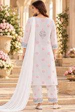 Load image into Gallery viewer, Seva Chikan Hand Embroidered White base Terivoil Cotton Lucknowi Chikankari Unstitched Suit Piece-SEV15004