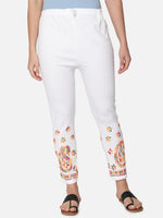 Load image into Gallery viewer, Seva Chikan Hand Embroidered White Cotton Lucknawi Chikankari Trouser-SCL11008