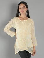 Load image into Gallery viewer, Seva Chikan Hand Embroidered  Georgette Lucknowi Chikan Top With Slip