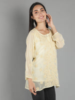 Load image into Gallery viewer, Seva Chikan Hand Embroidered  Georgette Lucknowi Chikan Top With Slip