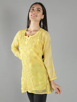 Load image into Gallery viewer, Seva Chikan Hand Embroidered  Georgette Lucknowi Chikan Top With Slip