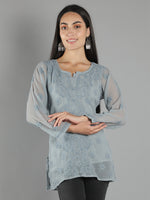 Load image into Gallery viewer, Seva Chikan Hand Embroidered  Georgette Lucknowi Chikan Top With Slip