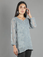Load image into Gallery viewer, Seva Chikan Hand Embroidered  Georgette Lucknowi Chikan Top With Slip