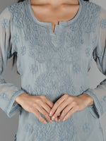 Load image into Gallery viewer, Seva Chikan Hand Embroidered  Georgette Lucknowi Chikan Top With Slip