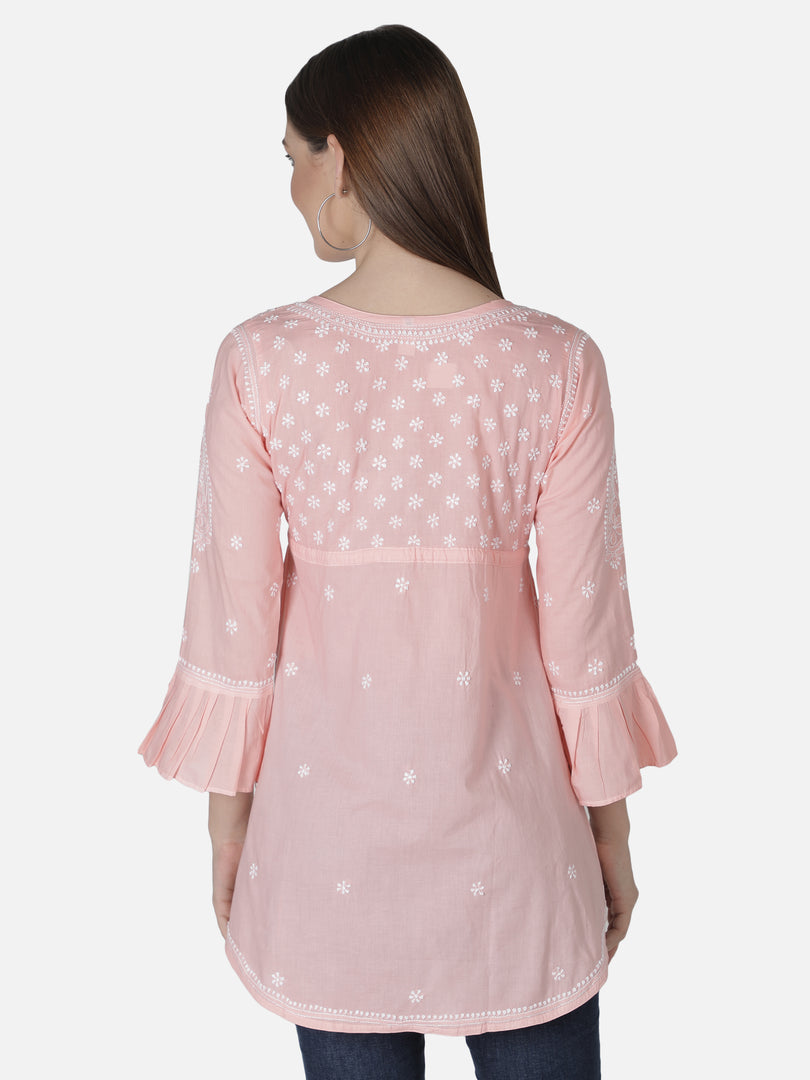 Seva Chikan Hand Embroidered Cotton Lucknowi Chikan Short Top