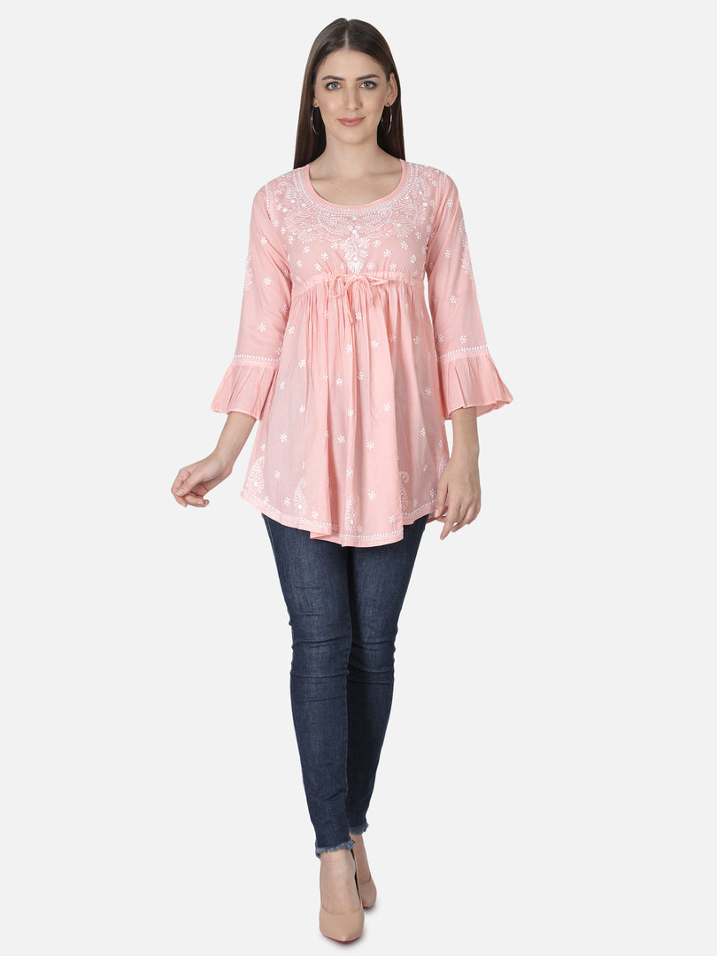 Seva Chikan Hand Embroidered Cotton Lucknowi Chikan Short Top