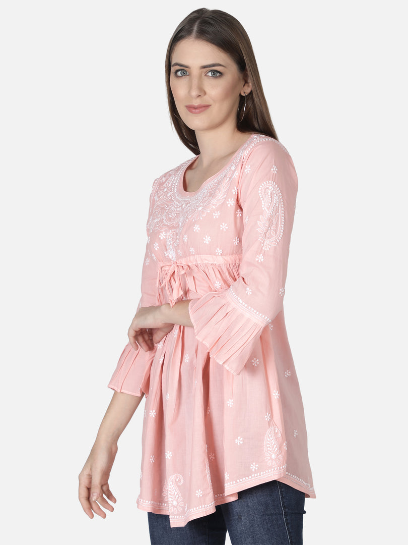 Seva Chikan Hand Embroidered Cotton Lucknowi Chikan Short Top
