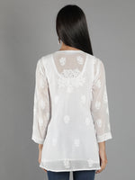 Load image into Gallery viewer, Seva Chikan Hand Embroidered White Viscose Georgette Lucknowi Chikan Top With Slip-SCL9015