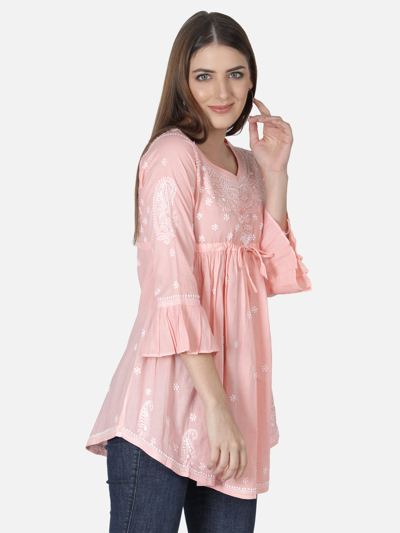 Seva Chikan Hand Embroidered Cotton Lucknowi Chikan Short Top