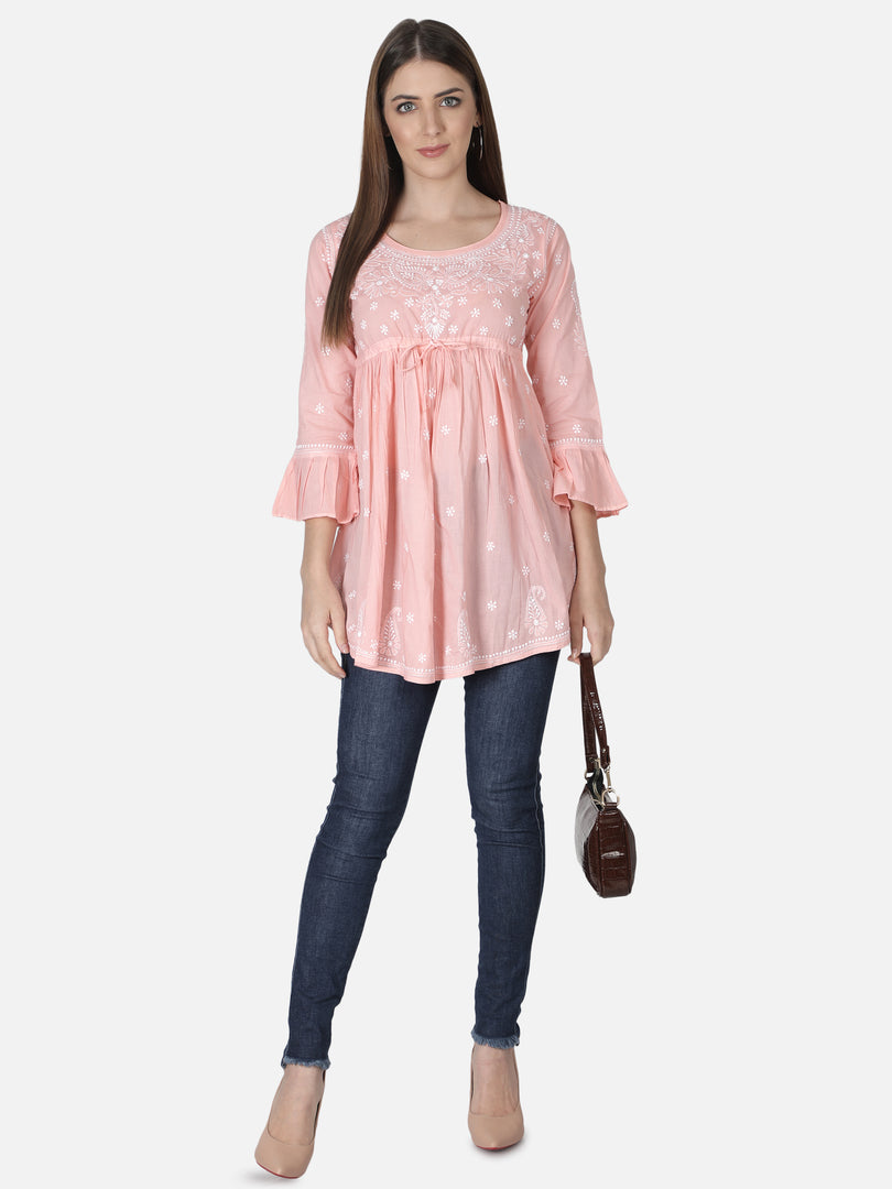 Seva Chikan Hand Embroidered Cotton Lucknowi Chikan Short Top