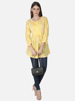 Load image into Gallery viewer, Seva Chikan Hand Embroidered Cotton Lucknowi Chikan Short Top