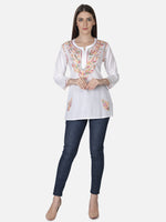 Load image into Gallery viewer, Seva Chikan Hand Embroidered Cotton Lucknowi Chikan Short Top