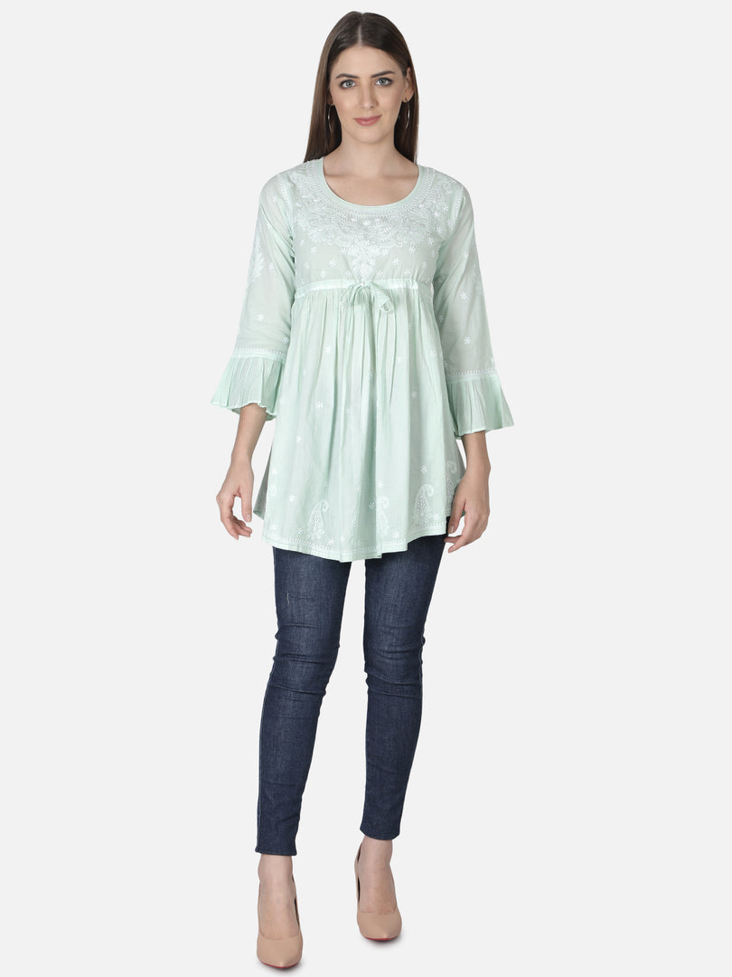 Seva Chikan Hand Embroidered Cotton Lucknowi Chikan Short Top