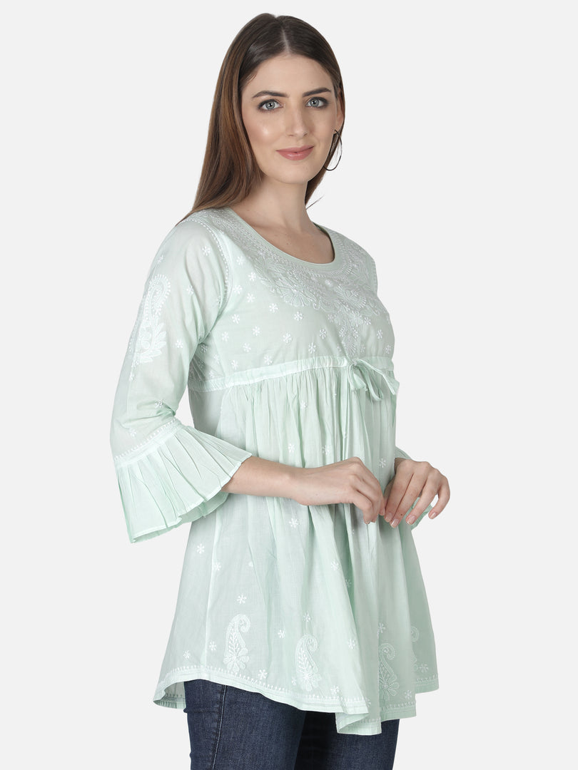 Seva Chikan Hand Embroidered Cotton Lucknowi Chikan Short Top