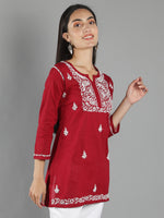 Load image into Gallery viewer, Seva Chikan Hand Embroidered Cotton Lucknowi Chikan Top