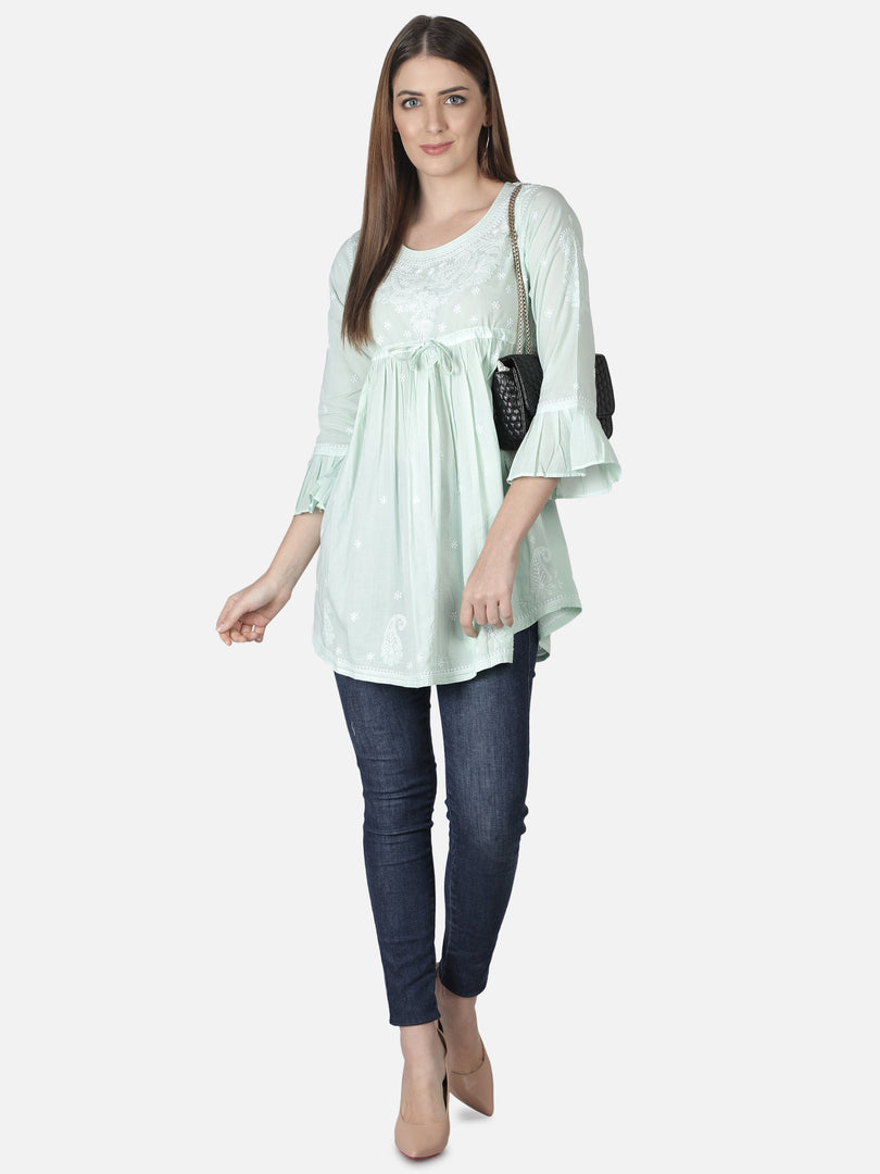 Seva Chikan Hand Embroidered Cotton Lucknowi Chikan Short Top