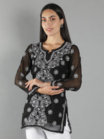 Load image into Gallery viewer, Seva Chikan Hand Embroidered  Georgette Lucknowi Chikan Top With Slip